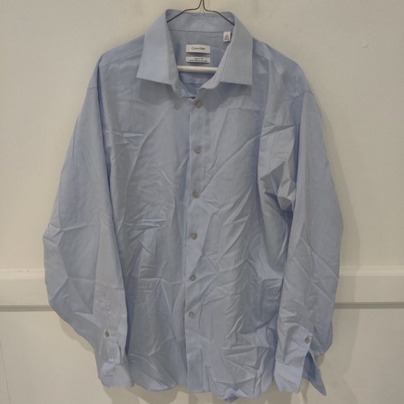 DEFECT Calvin Klein Men Regular Performance 17 34/35 Herringbone Blue $75 A384 - Picture 1 of 3